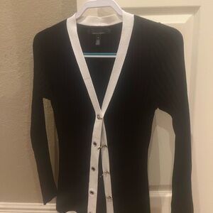 White House Black Market Black Cardigan with White Trim